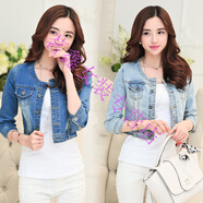 齊筱（QIXIAO）春裝 彈力圓領(lǐng)七分袖牛仔小外套女短款上衣披肩外搭 深色 S 約75-90斤左右