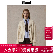 ELAND衣戀毛針織衫女撞色英文刺繡v領(lǐng)中長(cháng)款寬松開(kāi)衫2025秋冬新款 淺卡其色(36)L/Beige L 170