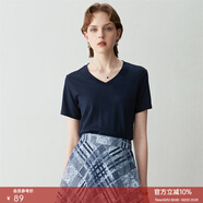 顏域簡(jiǎn)約純色短袖T恤女夏裝新款時(shí)尚氣質(zhì)ol通勤直筒顯瘦上衣 深藍 M