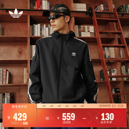 adidas經(jīng)典三條紋運動(dòng)連帽夾克外套男女春季阿迪達斯三葉草 黑色   XS