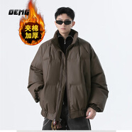 OEMG  美式咖色夾棉加厚皮衣外套男士秋冬季飛行夾克潮牌寬松棒球服 M2509咖色 【棉服款】 L [建議100-110斤]