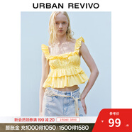 UR夏季新款女裝甜美疊層荷葉邊抽褶吊帶衫UYY250036 米黃 M