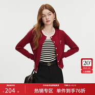 范思藍恩撞色拼接針織開(kāi)衫女秋2024新款蝴蝶結刺繡減齡上衣13122 蕉紅色 L