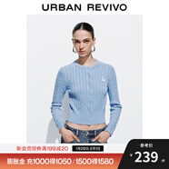 UR2025秋季新款女裝休閑絞花肌理櫻桃刺繡針織開(kāi)衫UYY950116 淺藍 XL