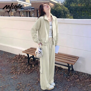 MJ STYLE星空棉休閑套裝女2026春秋新款立領(lǐng)短款開(kāi)衫外套直筒闊腿褲兩件套