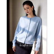 MUSLEY QUEEN寬松氣質(zhì)羊絨拉毛針織毛衣純色百搭無(wú)縫一體羊毛開(kāi)衫 淺蘭 均碼