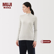 MUJI女式 起毛羅紋編織半高領(lǐng)長(cháng)袖T恤上衣打底衫女款內搭春秋女裝條紋 米白色條紋 S （155/80A）