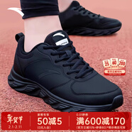 安踏運動(dòng)鞋男鞋子男士春冬季款皮網(wǎng)面拼接軟底輕便減震跑步訓練徒步鞋 【皮面防潑水】黑武士-4 42