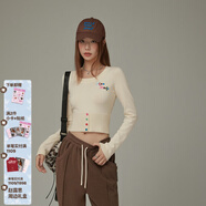 CHUU字母刺繡針織衫女2025秋季新品撞色套頭打底彩虹扣長(cháng)袖毛衣 米白色 均碼