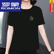 羅蒙（ROMON）2025新款純棉大碼中年媽媽40到50歲女士短袖T恤寬松遮肚韓版上衣 8002黑色 XL 115-140斤