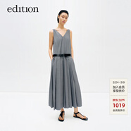 edition連衣裙女夏新款無(wú)袖V領(lǐng)羊毛背心裙西裝百褶長(cháng)裙配腰帶 淺花灰色 S 160
