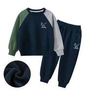 27kids潮牌童裝2024秋冬季兩件套裝韓版兒童男孩寶寶衣服一件 TZ2500 貴族藍(300克混紡) 加絨 110 cm