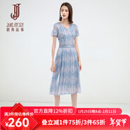 經(jīng)典故事（JANE STORY）2025夏新款時(shí)尚顯瘦V領(lǐng)飄逸雪紡裙修身中長(cháng)裙菱形印花連衣裙 M13藍帶多色 M