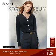 AMII女裝2025極簡(jiǎn)洋氣V領(lǐng)針織開(kāi)衫秋季新款全棉長(cháng)袖上衣女短 黑色 M 160/84A