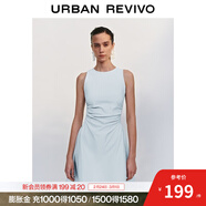 UR2025春季新款女摩登氣質(zhì)褶皺收腰顯瘦無(wú)袖連衣裙UYY750030 淡藍 XS