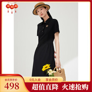 敦奴夏季新款polo短袖中長(cháng)款連衣裙休閑運動(dòng)風(fēng)小黑裙 正黑色 L