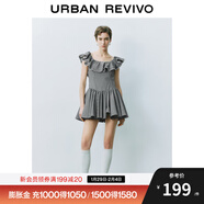 UR2025春季新款女裝撞色格紋荷葉領(lǐng)無(wú)袖連衣裙UYU750013 黑色格子 (偏短) M