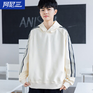 阿尼三青少年衛(wèi)衣男秋季2025新款長(zhǎng)袖t恤男裝帥氣初中高中學(xué)生上衣服   米白色 XL