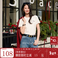 三彩2026春季新款小馬刺繡基礎磨毛小白T恤休閑正肩短袖上衣S 云朵白 S 155/80A