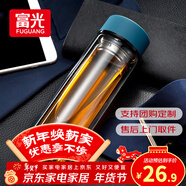 富光水杯玻璃杯泡茶水分離杯男士耐高溫雙層隔熱玻璃杯子高硼硅玻璃 藍色 400ml