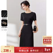 尚都比拉設計感拼接連衣裙夏季高級感氣質(zhì)百褶裙小個(gè)子中長(cháng)裙子 雅黑色 L