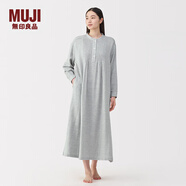 MUJI女式 人字紋紗織連衣裙女裝裙子長(cháng)裙 25年秋季純棉連身裙FD1M9C5A 灰色 S (155/80A)