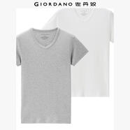 佐丹奴（Giordano） 男裝T恤 男裝兩件裝V領(lǐng)純棉純色打底衫男短袖男士T恤衫  03白/花灰色 加大碼(180/104A)