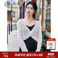 固執（OBSTINATE）【特價(jià)】2025夏季新款百搭v領(lǐng)扭結長(cháng)袖短款針織衫女外披 杏色 S