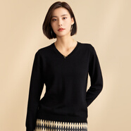 春竹羊絨衫女100%山羊絨半高領(lǐng)打底針織衫基礎(chǔ)套頭純色內(nèi)搭毛衣女 005V-黑色 M ( 95CM）