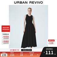 UR2025秋季新款女裝拼接設計修身小黑裙無(wú)袖連衣裙UWM750087 黑色 XS