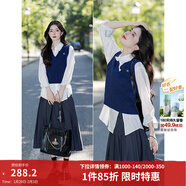 茵曼毛衣女蝴蝶結針織開(kāi)衫2026年冬季新款新年紅裝荷葉袖氣質(zhì)外套 貴族灰-半身裙 18438095 常規 L
