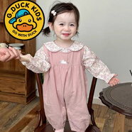 G.duck寶寶套裝春秋款甜美碎花娃娃領(lǐng)襯衫刺繡背帶褲兩件套秋天嬰兒衣服 粉色兔子襯衣十背帶褲兩件套 （春秋款） 建議20度以上 73 （4-7個(gè)月）