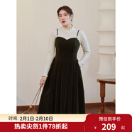獨束大碼女裝絲絨吊帶連衣裙女冬裝新款胖mm法式氣質(zhì)背帶裙顯瘦 橄欖綠 M