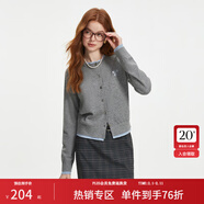 范思藍恩撞色拼接針織開(kāi)衫女秋2024新款蝴蝶結刺繡減齡上衣13122 松灰色 S