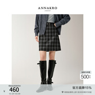 玖姿·安娜蔻復古減齡學(xué)院風(fēng)格紋綿羊毛A字半身短裙女2025冬季新款 格黑灰-第三批 M