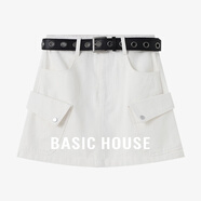 百家好（Basic House）百家好工裝半身裙女春季新款韓版百搭休閑顯瘦短裙高腰a字包臀裙 白色 S