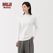 MUJI女式 起毛羅紋編織半高領(lǐng)長(cháng)袖T恤上衣打底衫女款內搭春秋女裝條紋 白色 5A M （160/84A）