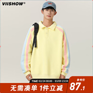viishow美式正肩polo衫衛衣潮牌拼色長(cháng)袖t恤男生翻領(lǐng)重磅打底衫男 黃色 S