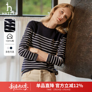 哈吉斯（HAZZYS）女裝 秋款T恤經(jīng)典條紋休閑長(cháng)袖T恤ABTSE0BCF05 藏青色NV L (165/88A 40)