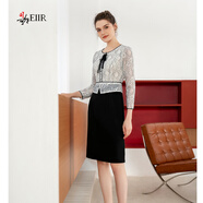 司歌蕾絲七分袖收腰包裙連衣裙A901149X 黑白 7/ 2XL