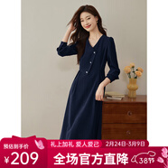 熙世界（sllsky）浪漫復古連衣裙女秋冬公主裙法式赫本生日禮裙子高級感本命年女裝 太空藍 XL