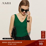 AMII女裝2025秋季新款極簡(jiǎn)V領(lǐng)吊帶女絲光紗坑條紋修身彈力背心女 松柏綠 S 155/80A