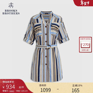 布克兄弟（BrooksBrothers）女士春夏新摩登豎條紋收腰V領(lǐng)連衣裙