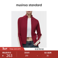 MUSINSA STANDARD【含羊毛】韓國25秋冬高領(lǐng)拼袖插肩袖雙運動(dòng)拉鏈女士針織衫 紅色(RE) M