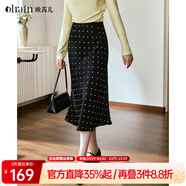Olrain歐芮兒A字顯瘦波點(diǎn)半身裙女裝秋季新款高腰顯瘦中長(cháng)裙 黑白波點(diǎn) S 155/64A/S