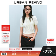 UR2025春季新款女裝蝴蝶結肌理感系帶短袖針織衫UYY950033 淺黃 XS