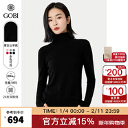 GOBI戈壁秋季高領(lǐng)雙翻領(lǐng)短款毛衣長(cháng)袖女士打底針織衫 黑色 L