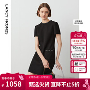 朗姿Basic衣櫥小香風(fēng)法式裙子女2024夏新款氣質(zhì)設計感連衣裙 黑色3 2XL