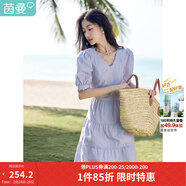 茵曼（INMAN）純棉法式氣質(zhì)連衣裙女裝2026夏季新品顯瘦V領(lǐng)泡泡袖A字長(cháng)裙子 紫荊粉 -18525989 L