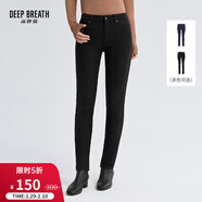 深呼吸DEEP BREATH女裝加絨加厚中腰修身彈力休閑小腳牛仔褲女A100140 黑 S (2)